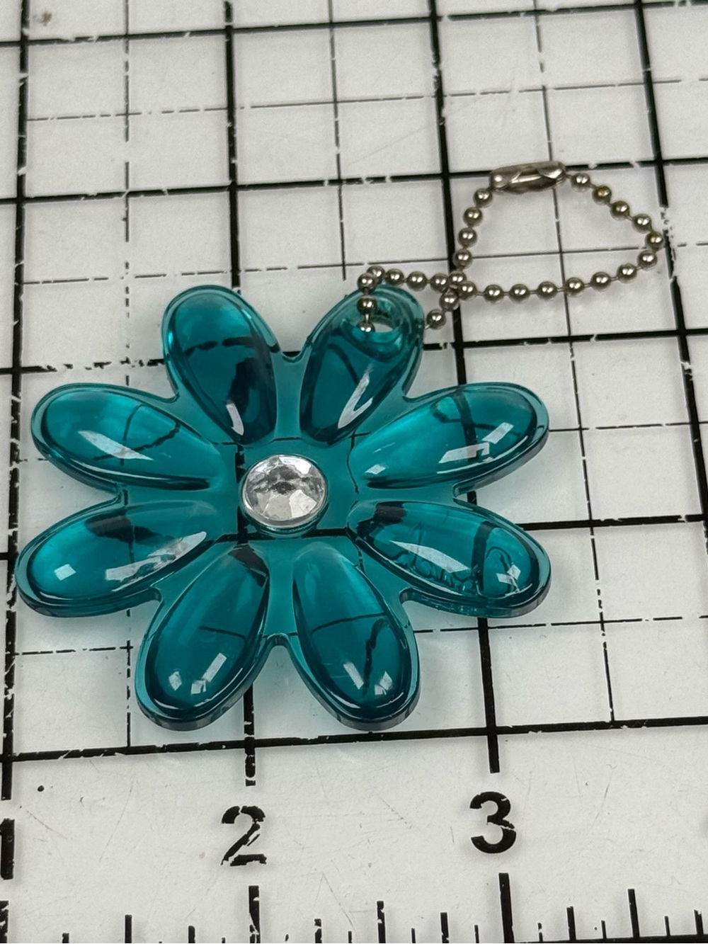 Coach Teal Flower Acrylic Keychain Charm with Clear Rhinestone